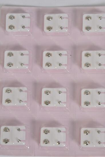 Earrings Stud Heart shape Post Silver / 12 pair = Dozen Silver Heart , w OPP bag