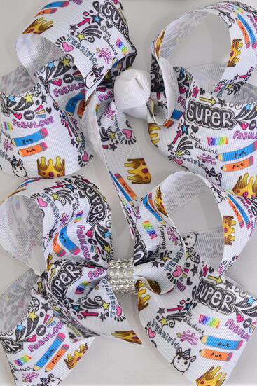 Hair Bow Jumbo Back to School etc Grosgrain Bow-tie / 12 pcs Bow = Dozen  Alligator Clip , Size - 6" x 5" Wide , Clip Strip & UPC Code