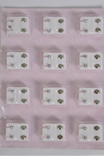 Earrings Rhinestone Silver Stud / 12 pair = Dozen Post , Also Can Use For Piercing , w OPP Bag