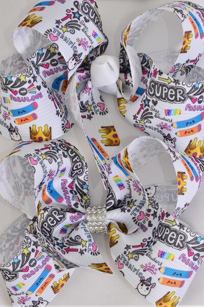Hair Bow Jumbo Back to School etc Grosgrain Bow-tie / 12 pcs Bow = Dozen  Alligator Clip , Size - 6" x 5" Wide , Clip Strip & UPC Code