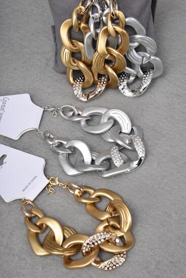 Bracelet Chain Style Matt Color w Extension Chain / 12 pcs = Dozen Extension Chain , 6 Gold , 6 Silver Color Mix , Hang Tag & OPP bag & UPC Code
