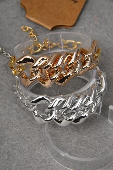Bracelet Chain Style Gold Silver Color Asst / 12 pcs = Dozen Extension Chain , 6 Gold , 6 Silver Color Mix , Hang Tag & OPP Bag & UPC Code