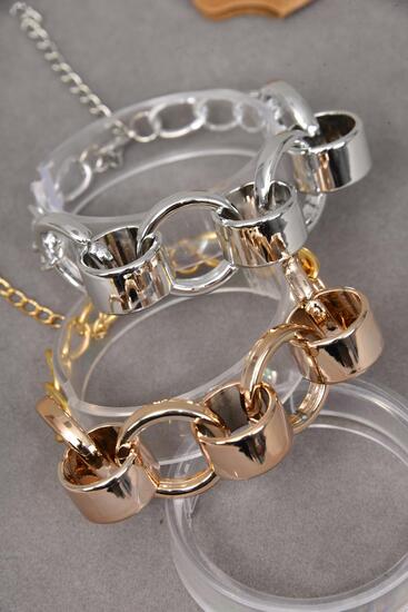 Bracelet Chain Style Gold Silver Color Mix / 12 pcs = Dozen  w Extension Chain , 6 Rose Gold , 6 Silver Color Mix , Hang Tag & OPP Bag & UPC Code