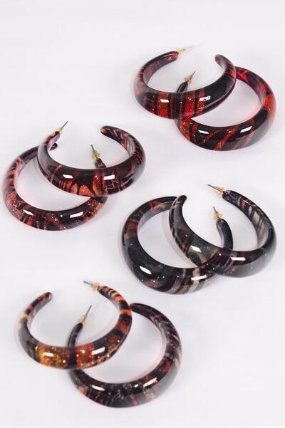 Earrings Poly Hoop Swirl Pattern Asst / 12 pair = Dozen Post , Size - 1.75" Wide , 2 of each Pattern Asst , Earring Card & OPP Bag & UPC Code