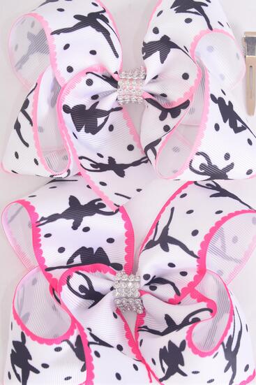Hair Bow Jumbo Ballerina Grosgrain Bow-tie / 12 pcs = Dozen Alligator Clip , Size - 6" x 5" Wide , 6 of each Pattern Asst , Clip Strip & UPC Code