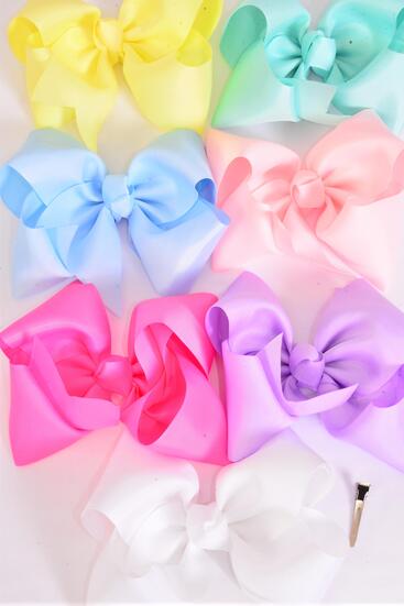 Hair Bow Extra Jumbo Cheer Type Bow Pastel Grosgrain Bow-tie / 12 pcs Bow = Dozen  Alligator Clip , Size - 8" x 7" , 2 White , 2 Yellow , 2 Blue , 2 Baby Pink , 2 Lavender , 1 Hot Pink , 1 Mint Color Asst , Clip Strip & UPC Code