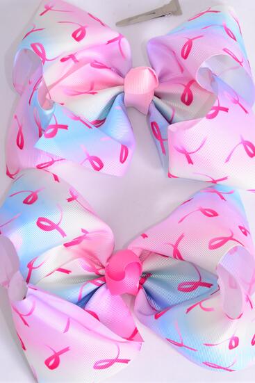 Hair Bow Extra Jumbo Pink Ribbon Gradient Tiedye Grosgrain Bow-tie / 12 pcs Bow = Dozen Alligator Clip , Size - 8" x 7" Wide , Clip Strip & UPC Code