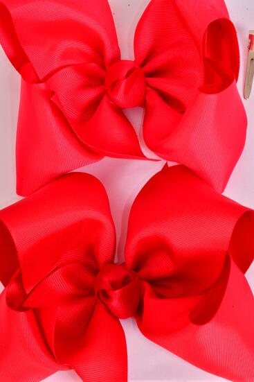 Hair Bow Extra Jumbo Cheer Type Bow Red Mix Grosgrain Bow-tie / 12 pcs Bow = Dozen Red , Alligator Clip , Size - 8" x 7" Wide , 6 Hot Red , 6 Poppy Red Mix , Clip Strip & UPC Code