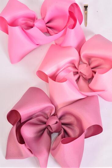 Hair Bow Extra Jumbo Cheer Type Bow Mauve Pink Mix Grosgrain Bow-tie / 12 pcs Bow = Dozen  Alligator Clip , Size - 8 x 7" Wide , 4 Dusty Rose , 4 Wild Rose , 4 Rosy Mauve Color Asst , Clip Strip & UPC Code