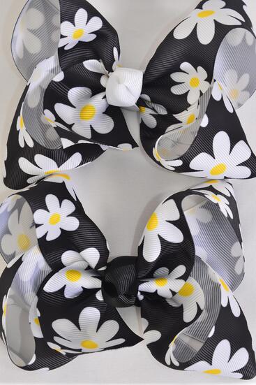 Hair Bow Jumbo Daisy Flower Grosgrain Bow-tie / 12 pcs Bow = Dozen Alligator Clip , Size - 6" x 5" Wid e, Clip Strip & UPC Code