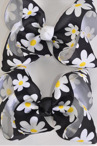 Hair Bow Jumbo Daisy Flower Grosgrain Bow-tie / 12 pcs Bow = Dozen Alligator Clip , Size - 6" x 5" Wid e, Clip Strip & UPC Code