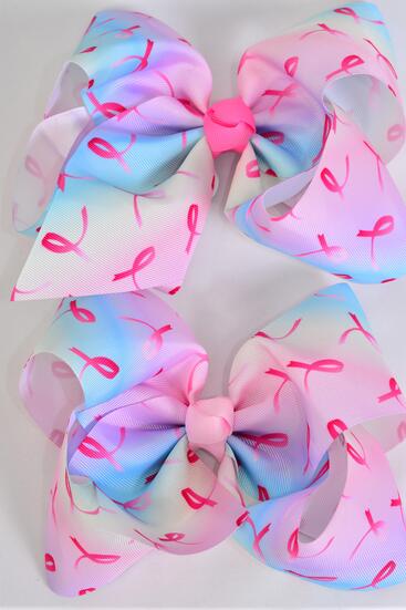 Hair Bow Extra Jumbo Pink Ribbon Gradient Tiedye Grosgrain Bow-tie / 12 pcs Bow = Dozen Alligator Clip , Size - 8" x 7" Wide , Clip Strip & UPC Code