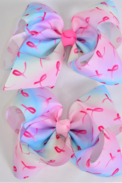 Hair Bow Extra Jumbo Pink Ribbon Gradient Tiedye Grosgrain Bow-tie / 12 pcs Bow = Dozen Alligator Clip , Size - 8" x 7" Wide , Clip Strip & UPC Code