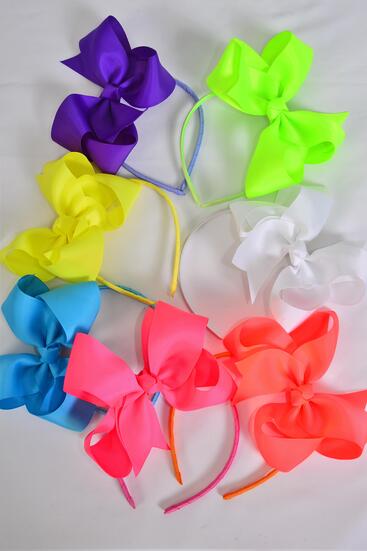 Headband Horseshoe Tiara Double Layered Grosgrain Bow-tie Yellow Mix / 12 pcs = Dozen Yellow Mix , Bow Size - 6" x 5" Wide , 6 Baby Yellow , 6 Daffodil Yellow Color Asst , Display Card & UPC Code , Clear Box