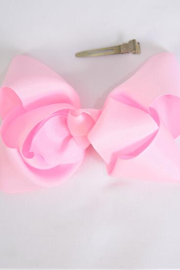 Hair Bow Jumbo Double Layered Grosgrain Bow-tie Baby Pink / 12 pcs Bow = Dozen Baby Pink , Alligator Clip , Size - 6" x 5" Wide , Clip Strip & UPC Code