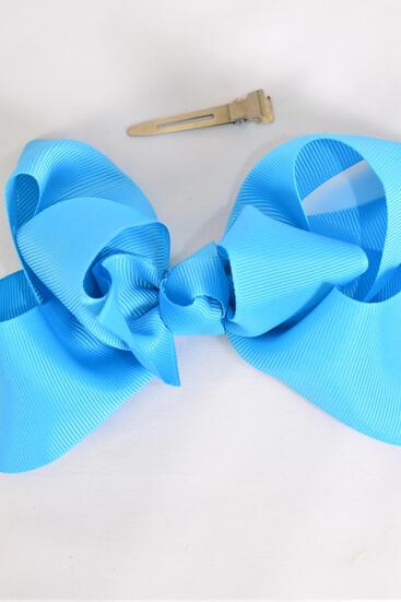 Hair Bow Jumbo Double Layered Grosgrain Bow-tie Turquoise / 12 pcs bow = Dozen Turquoise , Alligator Clip , Size - 6" x 5" Wide , Clip Strip & UPC Code