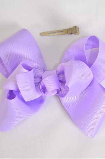 Hair Bow Jumbo Double Layered Grosgrain Bow-tie Lavender / 12 pcs Bow = Dozen Lavender , Alligator Clip , Size - 6" x 5" Wide , Clip Strip & UPC Code