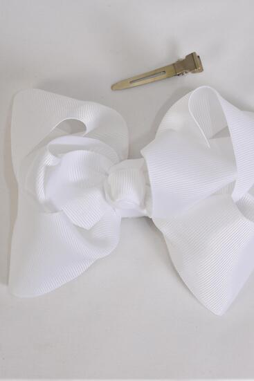 Hair Bow Jumbo Double Layered Grosgrain Bow-tie White / 12 pcs bow = Dozen White , Alligator Clip , Size - 6" x 5" Wide , Clip Strip & UPC Code
