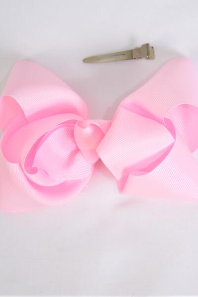 Hair Bow Jumbo Double Layered Grosgrain Bow-tie Baby Pink / 12 pcs Bow = Dozen Baby Pink , Alligator Clip , Size - 6" x 5" Wide , Clip Strip & UPC Code