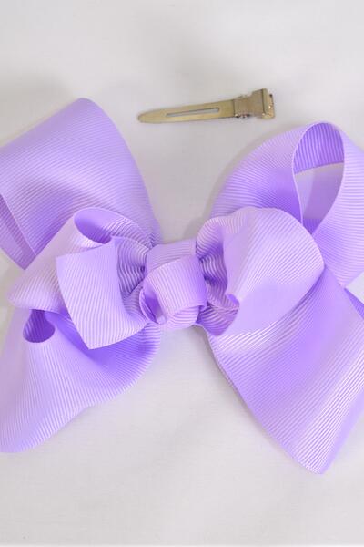 Hair Bow Jumbo Double Layered Grosgrain Bow-tie Lavender / 12 pcs Bow = Dozen Lavender , Alligator Clip , Size - 6" x 5" Wide , Clip Strip & UPC Code
