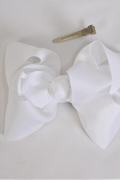 Hair Bow Jumbo Double Layered Grosgrain Bow-tie White / 12 pcs bow = Dozen White , Alligator Clip , Size - 6" x 5" Wide , Clip Strip & UPC Code