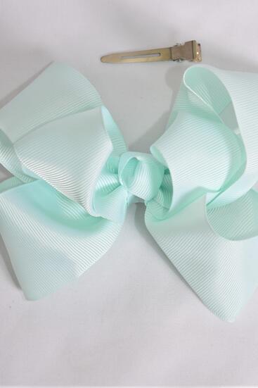Hair Bow Jumbo Double Layered Grosgrain Bow-tie Mint Green / 12 pcs Bow = Dozen Mint Green , Alligator Clip , Size - 6" x 5" Wide , Clip Strip & UPC Code