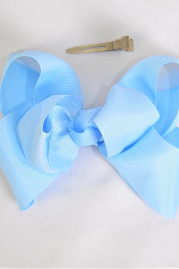 Hair Bow Jumbo Double Layered Grosgrain Bow-tie baby Blue / 12 pcs Bow = Dozen Baby Blue , Alligator Clip , Size - 6" x 5" Wide , Clip Strip & UPC Code