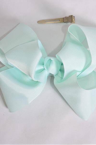 Hair Bow Jumbo Double Layered Grosgrain Bow-tie Mint Green / 12 pcs Bow = Dozen Mint Green , Alligator Clip , Size - 6" x 5" Wide , Clip Strip & UPC Code