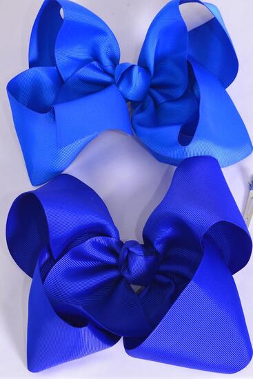 Hair Bow Jumbo Royal Blue Grosgrain Bow-tie / 12 pcs Bow = Dozen Royal Blue , Alligator Clip , Size - 6" x 5" Wide , 6 Electric Blue , 6 Royal Blue Mix , Clip Strip & UPC Code