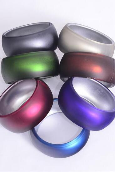 Bracelet Bangle Acrylic Hinge Fall Dark Multi / 12 pcs = Dozen  Size - 2.75" x 1.25" Dia Wide , 2 Silver , 2 Black , 2 Brown , 2 Purple , 2 Burgundy , 1 Green , 1 Navy Color Mix , Hang Tag & OPP Bag & UPC Code