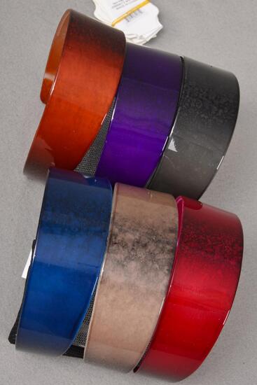 Headband Horseshoe Acrylic Wide Gradient Multi / 12 pcs = Dozen  Size - 1.5" Wide , 2 Black , 2 Red , 2 Blue , 2 Purple , 2 Burgundy , 2 Beige Color Asst , Hang tag & Individual Opp bag and UPC Code