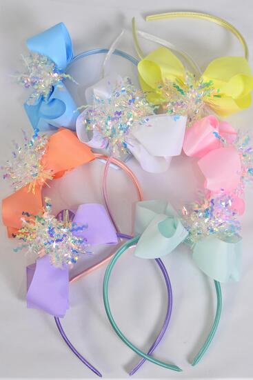 Headband Horseshoe Grosgrain Bow-tie Pastel / 12 pcs = Dozen Bow - 6" x 5" Wide , 2 White , 2 Pink , 2 Yellow , 2 Lavender , 2 Blue , 1 Peach , 1 Mint Green Color Mix , Hang Tag & OPP Bag and UPC Code