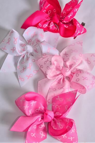 Hair Bow Jumbo Pink Ribbon Grosgrain Bow-tie / 12 pcs Bow = Dozen Alligator Clip , Size - 6" x 5 Wide , 3 White , 3 Baby Pink , 3 Hot Pink , 3 Fuchsia Color Asst , Clip Strip & UPC Code
