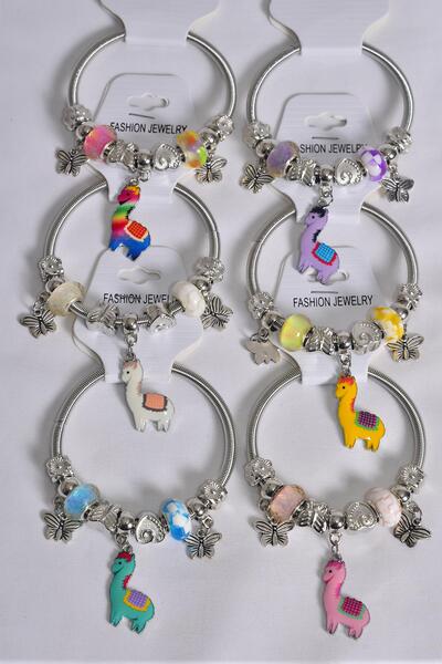 Bracelet Charm Bracelet Enamel Llama Charms Multi / 12 pcs = Dozen match 00075 Multi , 2 Of Each Color Asst , Hang Tag & Opp Bag & UPC Code