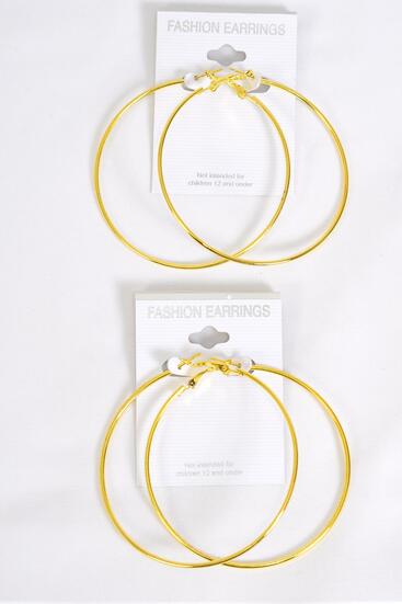 Earrings Metal Hoop Gold Post / 12 pair = Dozen Gold , Post , Size - 2.5" Wide , Earring Card & OPP Bag & UPC Code
