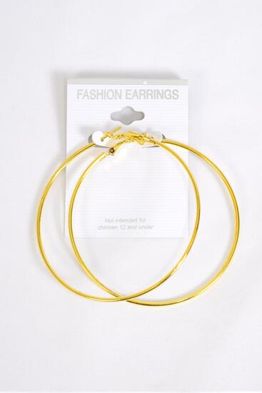 Earrings Metal Hoop Gold Post / 12 pair = Dozen Gold , Size - 2.75" Wide , Earring Card & OPP Bag & UPC Code