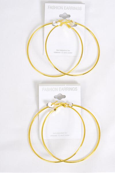 Earrings Metal Hoop Gold Post / 12 pair = Dozen Gold , Post , Size - 2.5" Wide , Earring Card & OPP Bag & UPC Code
