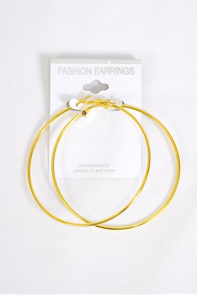 Earrings Metal Hoop Gold Post / 12 pair = Dozen Gold , Size - 2.75" Wide , Earring Card & OPP Bag & UPC Code