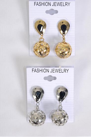 Earrings Filigree Ball 14 mm Gold Silver Mix Post / 12 pair = Dozen  Post , 6 Gold , 6 Silver Mix, Earring Card & OPP Bag & UPC Code
