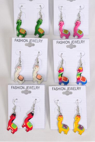 Earrings Llama Enamel Color Asst Multi / 12 pair = Dozen match 25027 Fish Hook , 2 Of each Pattern Asst , Earring Card & OPP Bag & UPC Code