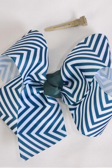 Hair Bow Jumbo Chevron Pattern Hunter green Grosgrain Bow-tie / 12 pcs Bow = Dozen Huntergreen , Alligator Clip , Size - 6" x 5" Wide , Clip Strip & UPC Code