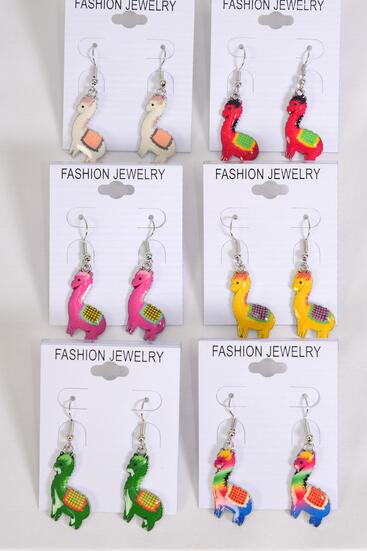 Earrings Llama Enamel Color Asst Multi / 12 pair = Dozen match 25027 Fish Hook , 2 Of each Pattern Asst , Earring Card & OPP Bag & UPC Code