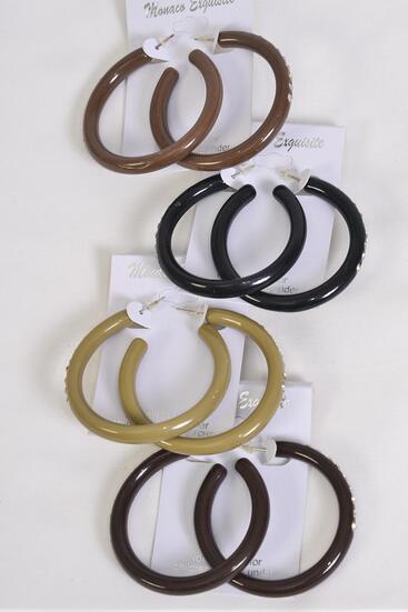 Earrings Acrylic Hoop Clear Rhinestone Brown Tone Mix / 12 pair = Dozen Post , Hoop Size - 1.75" Wide , 3 of each Color Asst , Earring card & OPP bag & UPC Code