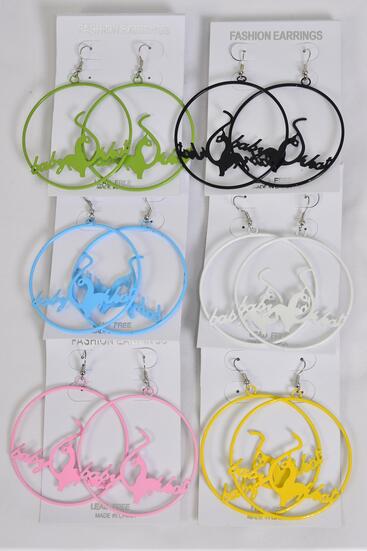 Earrings Metal Hoop Kitty Multi Post / 12 pair = Dozen Post ,  Size - 2.25" Wide , 2 Of Each Color Asst , Earring Card & Opp Bag & UPC Code 
