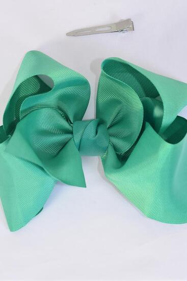 Hair Bow Extra Jumbo Cyan Grosgrain Bow-tie / 12 pcs Bow = Dozen  Cyan , Alligator Clip , Size - 8" x 7" Wide , Clip Strip & UPC Code