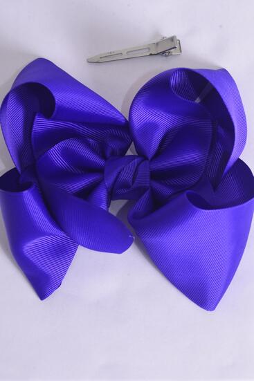Hair Bow Extra Jumbo Grosgrain Bow-tie Purple / 12 pcs Bow = Dozen  Purple , Alligator Clip , Size - 6"x 5" Wide , Clip Strip & UPC Code