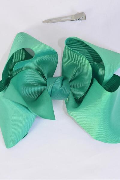 Hair Bow Extra Jumbo Cyan Grosgrain Bow-tie / 12 pcs Bow = Dozen  Cyan , Alligator Clip , Size - 8" x 7" Wide , Clip Strip & UPC Code