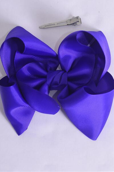 Hair Bow Extra Jumbo Grosgrain Bow-tie Purple / 12 pcs Bow = Dozen  Purple , Alligator Clip , Size - 6"x 5" Wide , Clip Strip & UPC Code