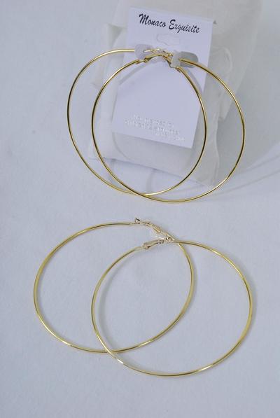 Earrings Metal Hoop Gold Post / 12 pair = Dozen Gold , Post , Size - 2.5" Wide , Earring Card & OPP Bag & UPC Code
