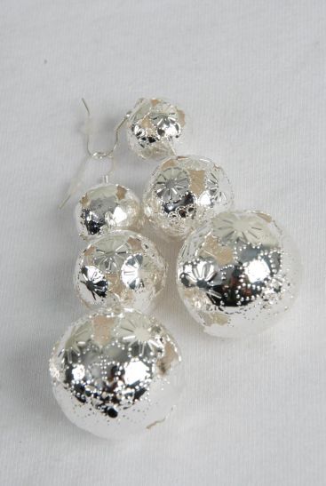 Earrings Filigree Ball Silver Fish Hook / 12 pair = Dozen Fish Hook , Size - 2.5" Long , 18 mm 14 mm 12 mm Graduated , Earring Card & OPP bag & UPC Code 